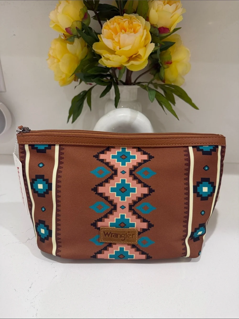Wrangler Brown Turquoise Pink Aztec Cosmetic Pouch